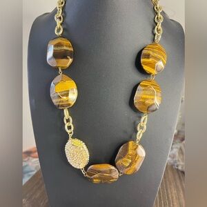 Vintage Lee Angel Gold-Tone Tigers Eye Necklace 24” D1